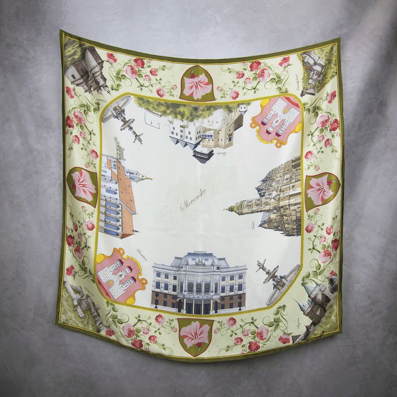 Módna hodvábna šatka SLOVENSKO - ZELENÁ, 90 x 90cm