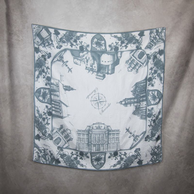 Módna hodvábna šatka SLOVENSKO ANTRACIT, 90 x 90cm, Made in SLOVAKIA