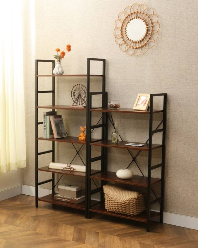 Regál, 60cm, policový, čierny mat, tmavý orech, LOFT R4