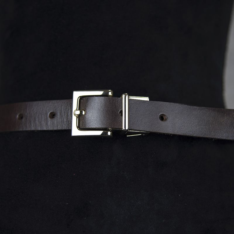 Kožený dámsky opasok ELEGANT GOLD, šírka 2.5cm, Ručná výroba na Slovensku - Tmavo hnedá