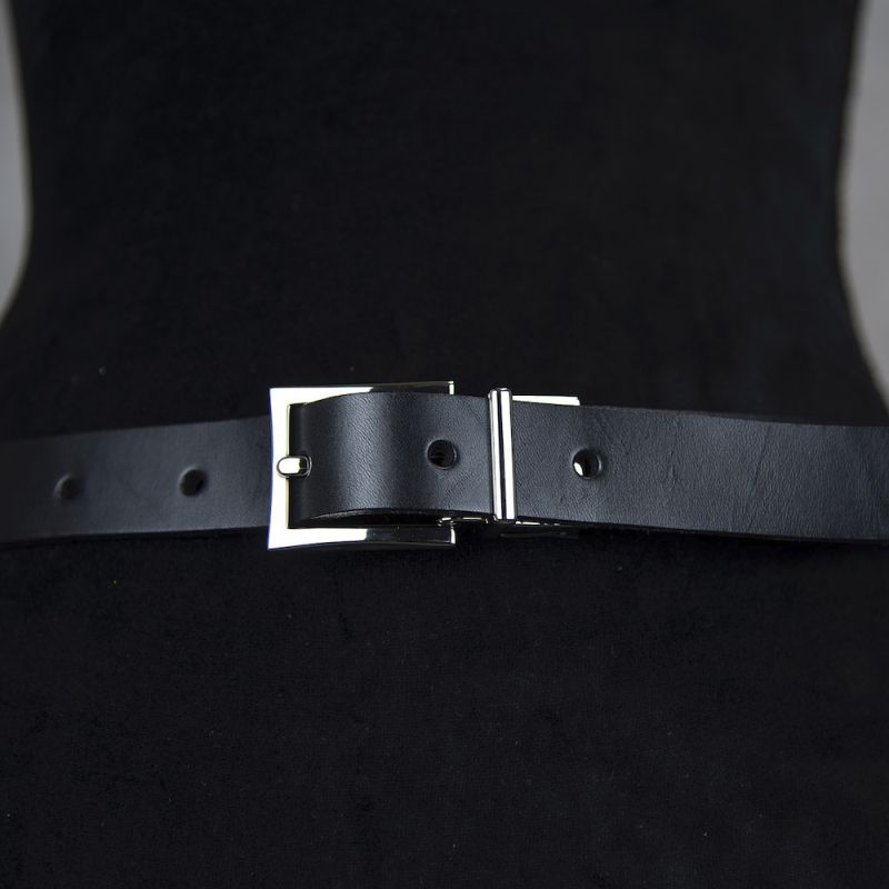 Kožený dámsky opasok GENTLE SILVER, šírka 2.5cm, Ručná výroba na Slovensku - Čierna