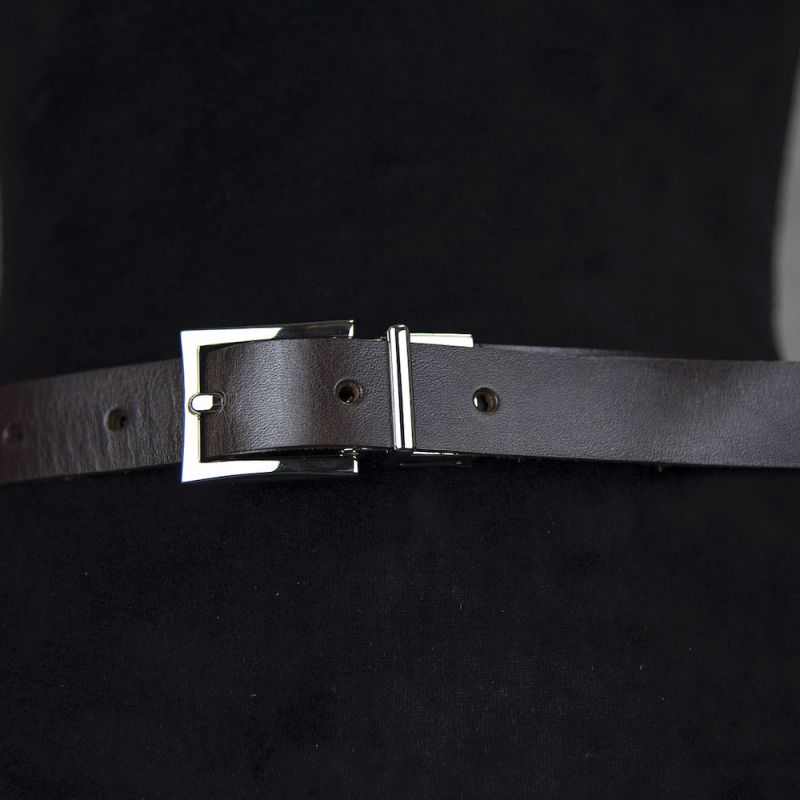 Kožený dámsky opasok GENTLE SILVER, šírka 2.5cm, Ručná výroba na Slovensku - Tmavo hnedá