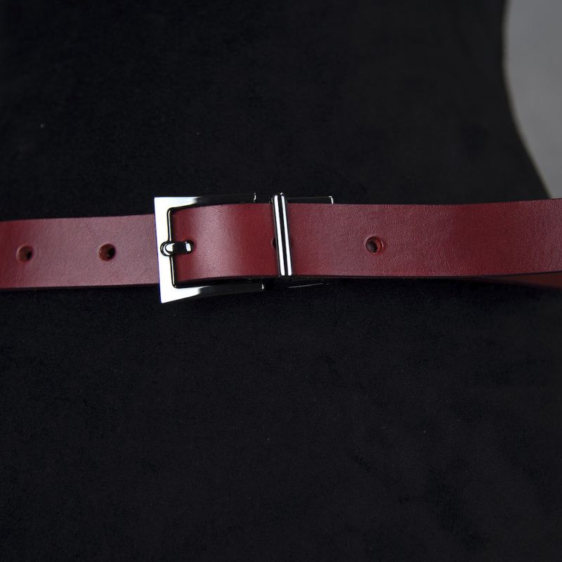 Kožený dámsky opasok LUXURY PEARL, šírka 2.5cm, Ručná výroba na Slovensku - Bordová