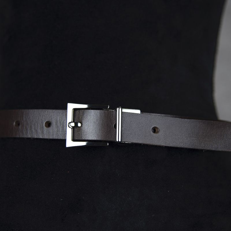 Kožený dámsky opasok LUXURY PEARL, šírka 2.5cm, Ručná výroba na Slovensku - Tmavo hnedá