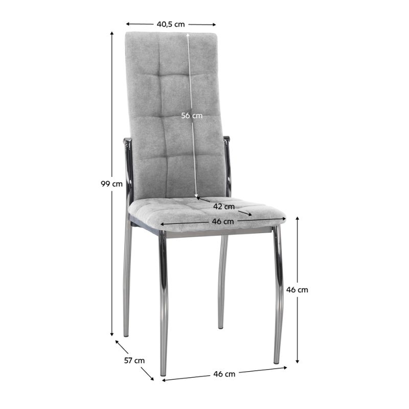 Stolička jedálenská, sivá látka, nohy kov chróm, ADORA 2 NEW