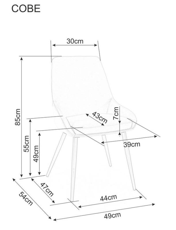 Jedálenská stolička, sivá látka, nohy kov čierny, COBE VELVET