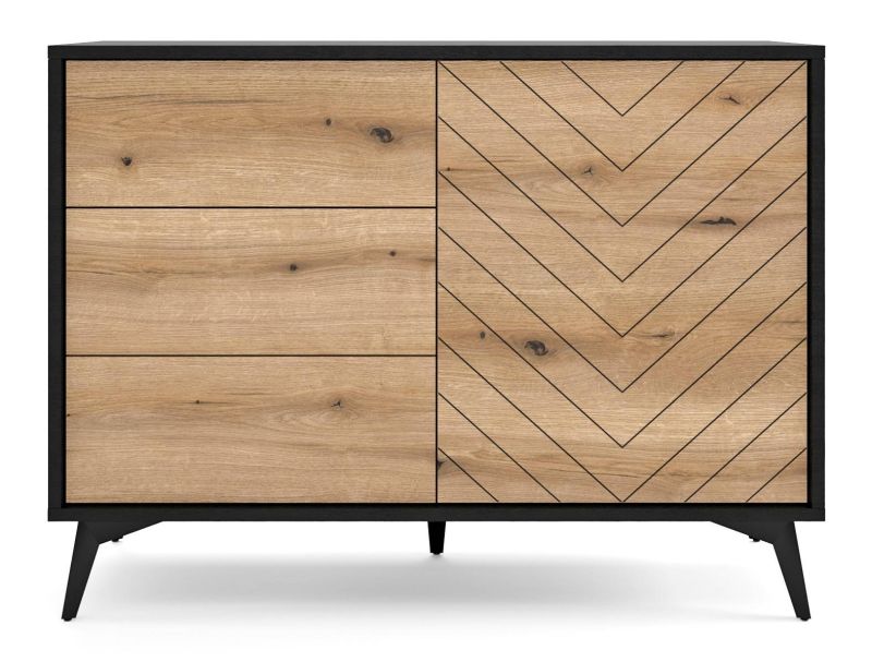 Komoda, 104cm, kombinovaná, čierna, dub evoke, DIAMOND KSZ104