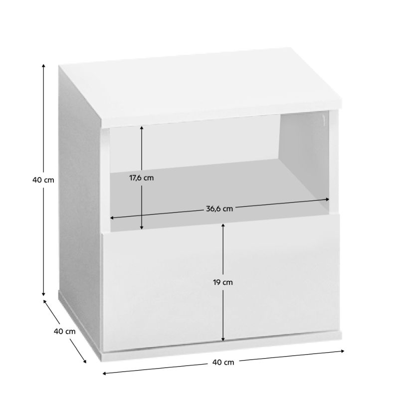 Nočný stolík, 40cm, biely, DOLI