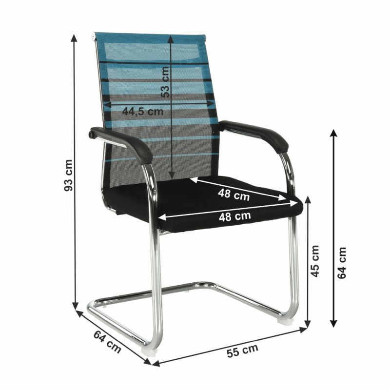 Zasadacia stolička, modrá a čierna sieťovina, kov chróm, ESIN