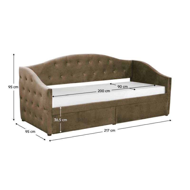 Posteľ, 90x200, s roštom, hnedá, látka, ZASKA