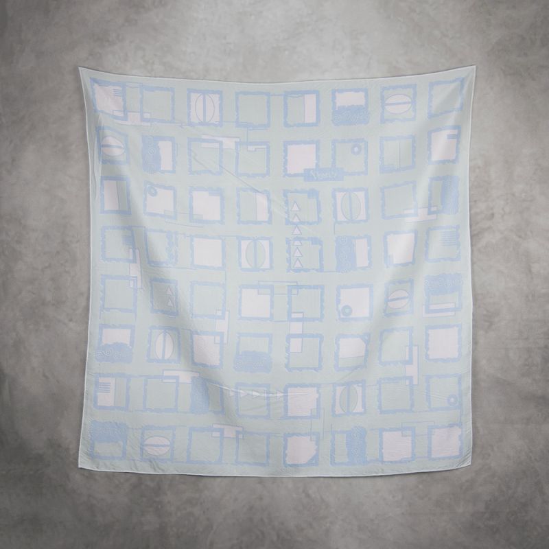 Hodvábna šatka ŠTVORCE MODRÝ MIX, 85 x 85cm, Vyrobená na Slovensku