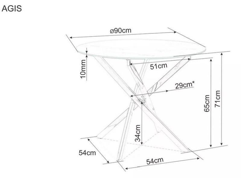Jedálenský stôl, okrúhly 90cm, sklo, chróm, Signal, AGIS WHITE