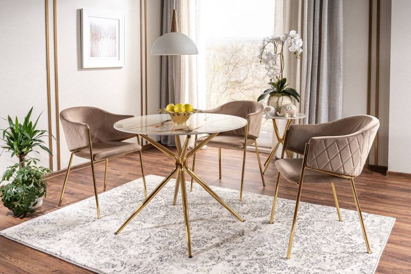 Jedálenský stôl, okrúhly 90cm, MDF, biely, zlatý, Signal, AZALIA CERAMIC 90