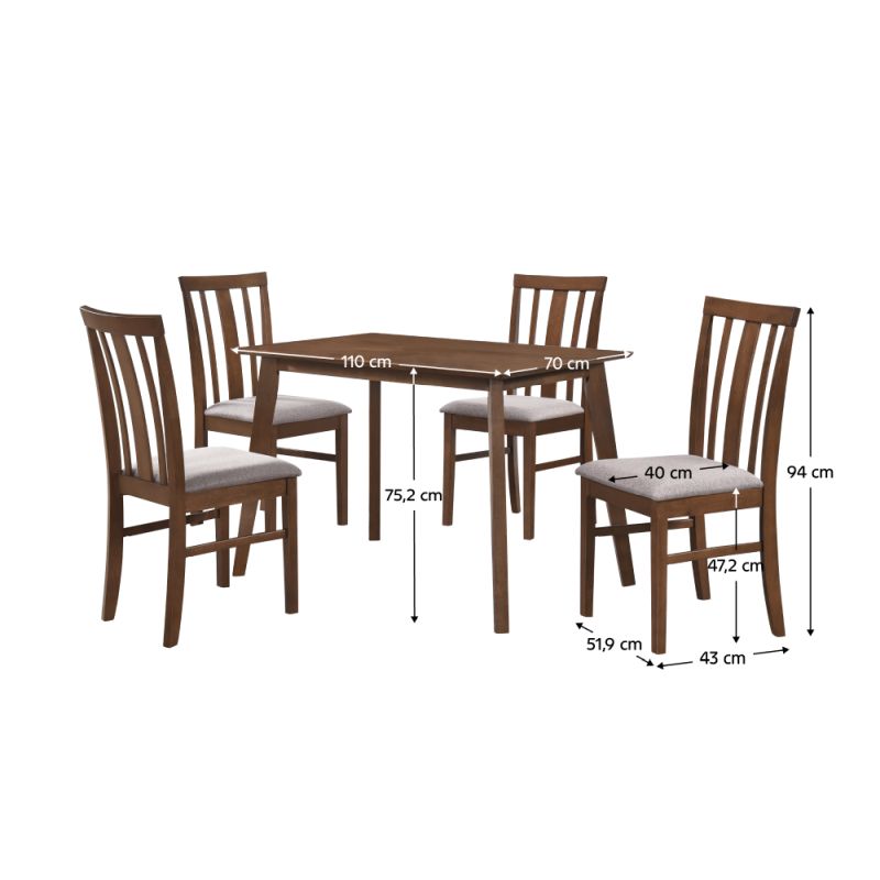 Jedálenský set 1+4, 110x70cm, MDF, orech, látka béžová, ROIS SET