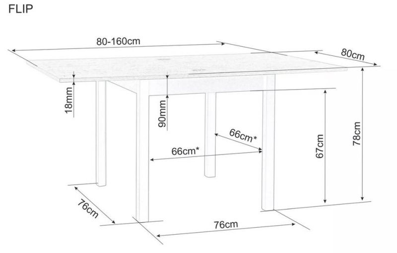 Jedálenský stôl, 80x80cm, rozkladací, MDF, dub artisan, čierny, Signal, FLIP