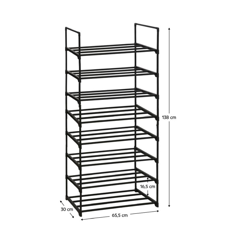 Botník 66cm, 8 policový, čierny, LAURIN