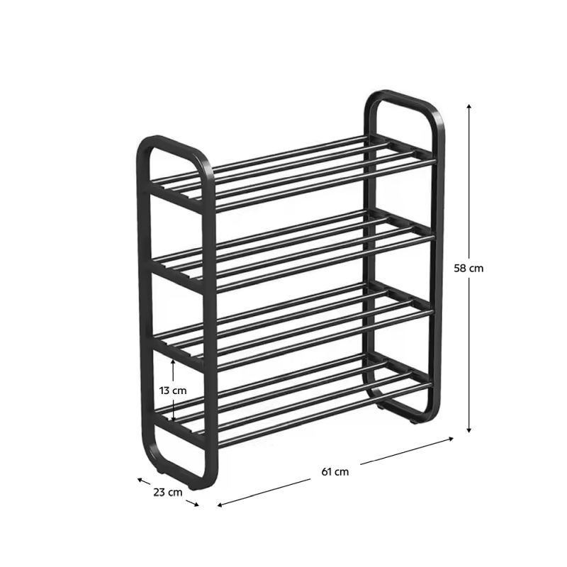 Botník, 61cm, 4-policový, čierny, FERRUM