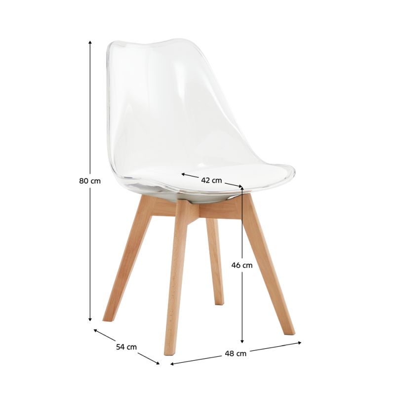 Stolička jedálenská, transparentná, biela ekokoža, nohy buk, BALI 2 NEW