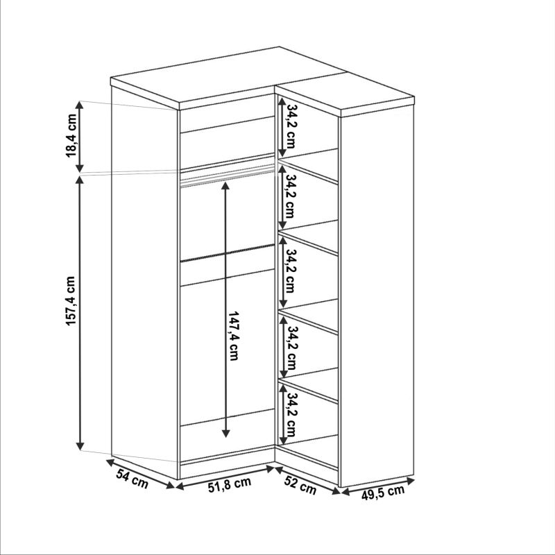 Rohová skriňa, 110cm, kombinovaná, dub lefkas, TEDY TYP T25