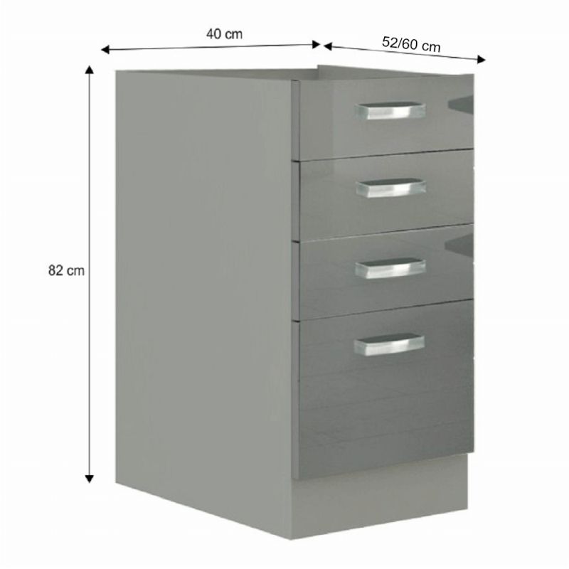 Spodná skrinka, 40cm, sivý lesk, sivá, PRADO 40 D 4S BB