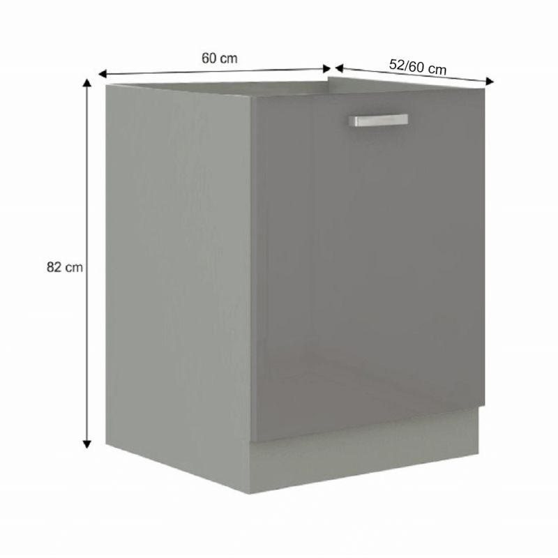 Spodná skrinka, 60cm, sivý lesk, sivá, PRADO 60 D 1F BB