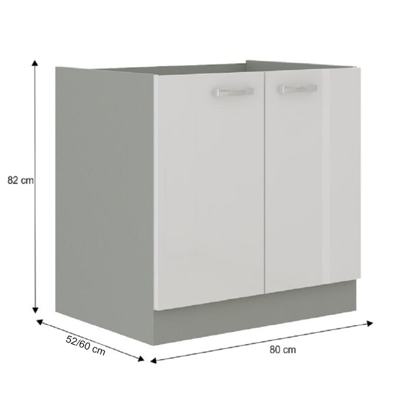 Spodná skrinka, 80cm, biely lesk, sivá, PRADO 80 D 2F BB