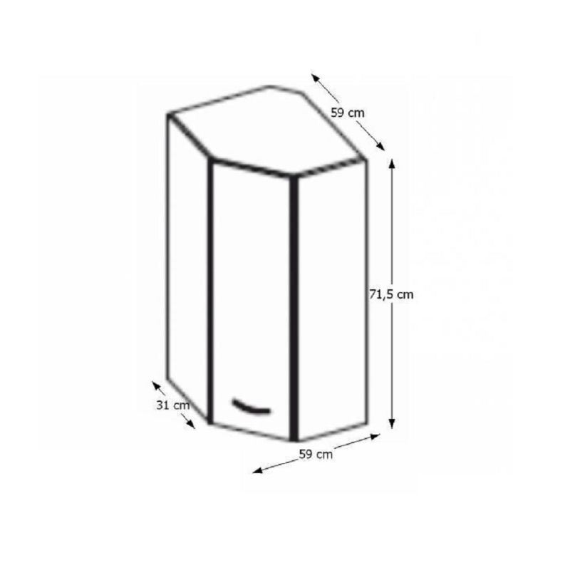 Horná skrinka rohová, 60cm, biely lesk, sivá, PRADO 60/60 N G-72