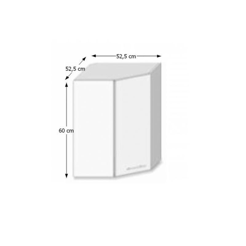 Horná skrinka rohová, 53cm, biely lesk, dub sonoma, LINE GR