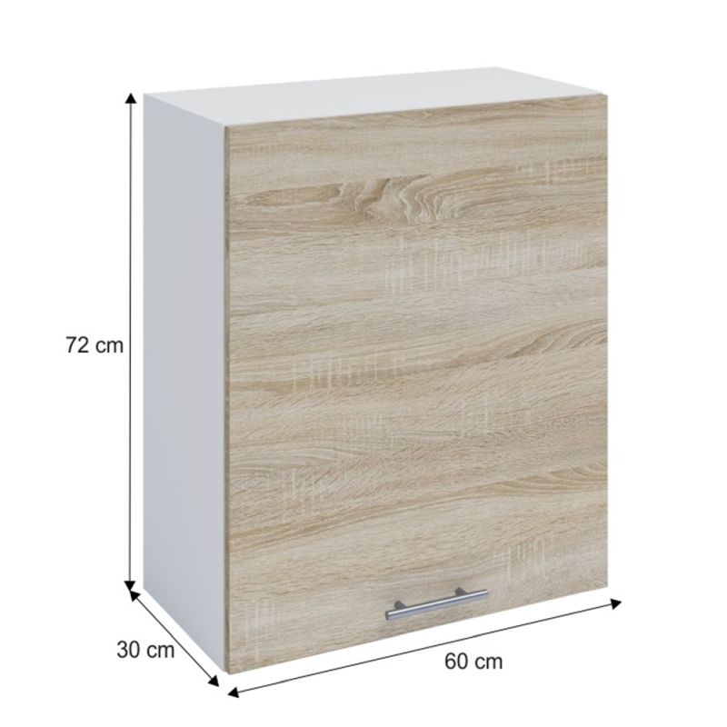 Horná skrinka, 60cm, biela, dub sonoma, ľavá, FABIANA W-60