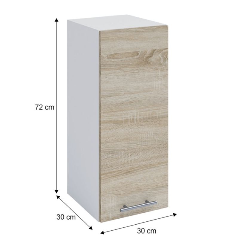 Horná skrinka, 30cm, biela, dub sonoma, pravá, FABIANA W-30