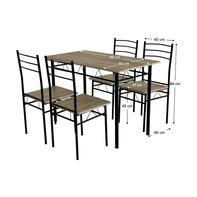 Jedálenský set 1+4, 110x60cm, MDF, dub sonoma, čierny, MAKO