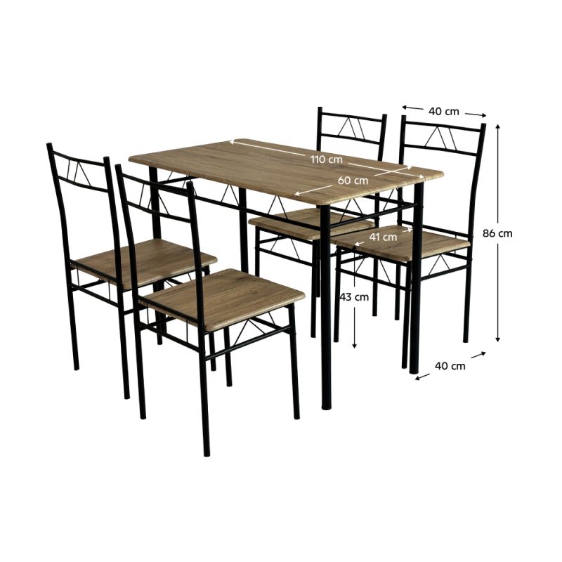 Jedálenský set 1+4, 110x60cm, MDF, svetlý dub, čierny, PAON