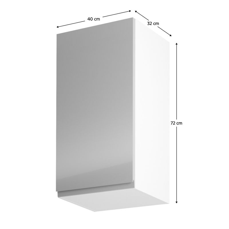 Horná skrinka, 40cm, biela, sivý lesk, ľavá, AURORA G40