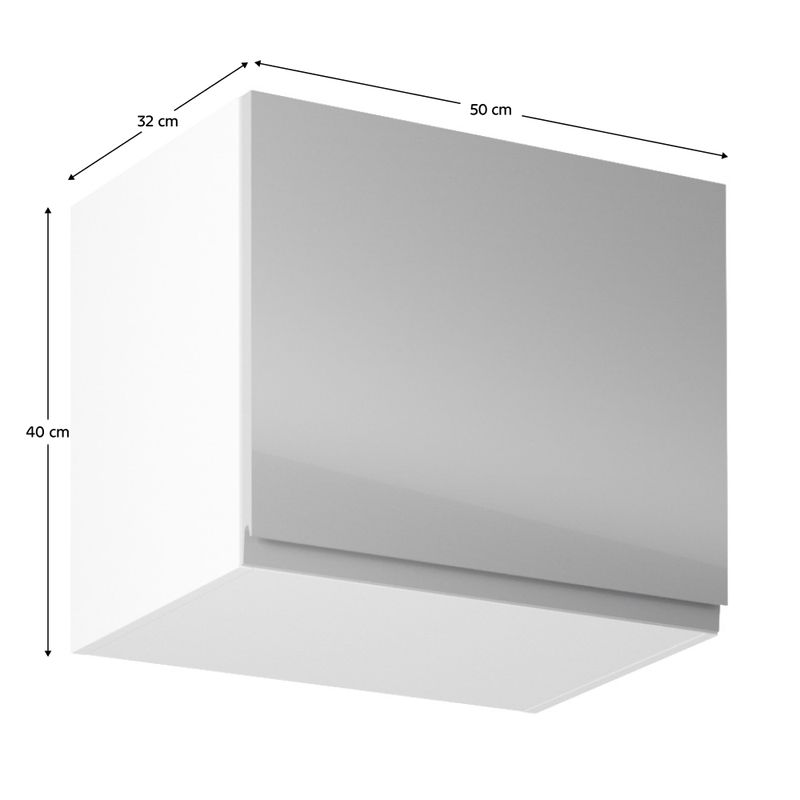 Horná skrinka, 50cm, biela, sivý lesk, AURORA G50K
