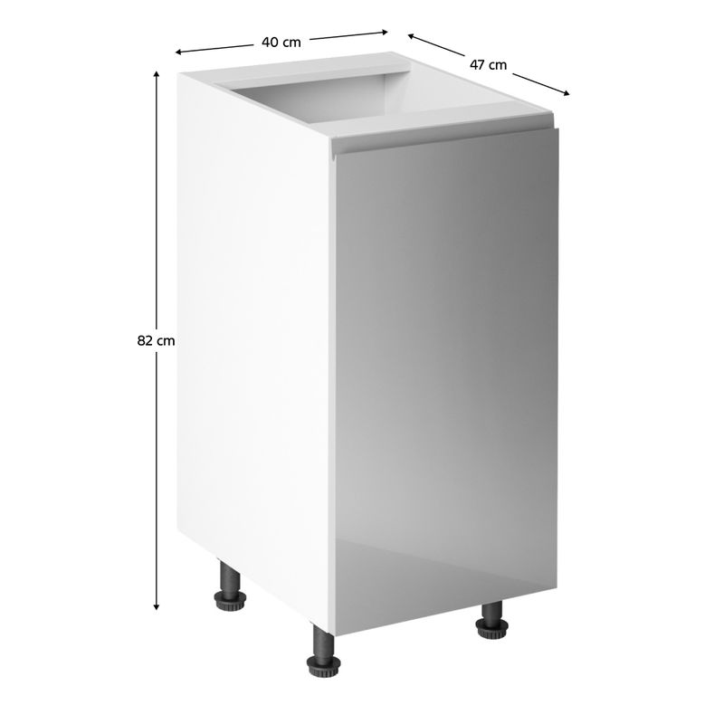 Spodná skrinka, 40cm, biela, sivý lesk, pravá, AURORA D40