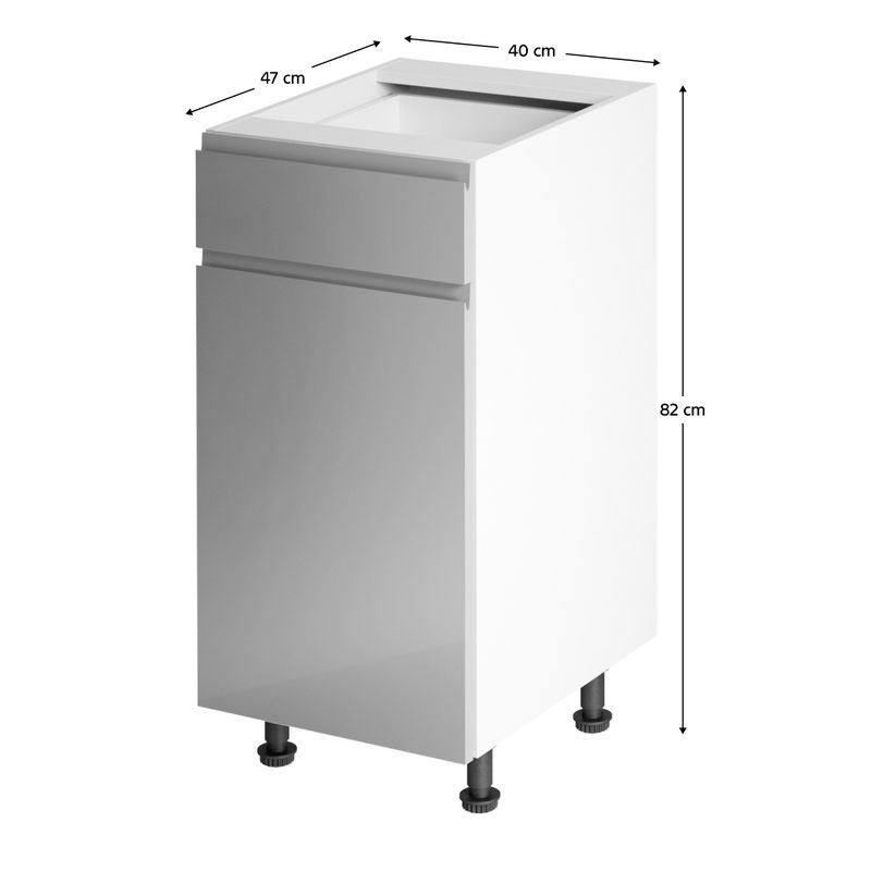 Spodná skrinka, 40cm, biela, sivý lesk, ľavá, AURORA D40S1