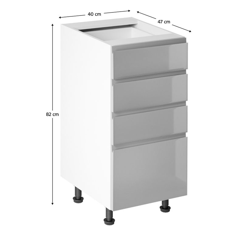 Spodná skrinka, 40cm, biela, sivý lesk, AURORA D40S4