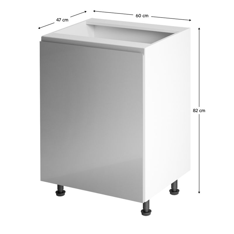 Spodná skrinka, 60cm, biela, sivý lesk, ľavá, AURORA D601F