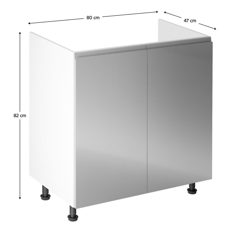 Spodná skrinka drezová, 80cm, biela, sivý lesk, AURORA D80Z