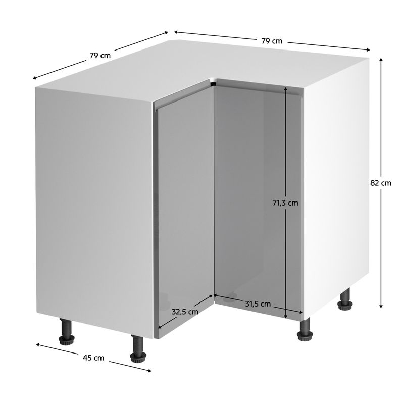 Spodná rohová skrinka, 90cm, biela, sivý lesk, AURORA D90N