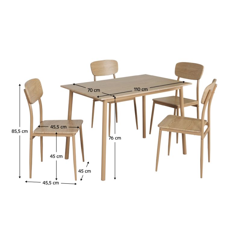 Jedálenský set 1+4, 110x70cm, MDF, dub prírodný, LAMIR