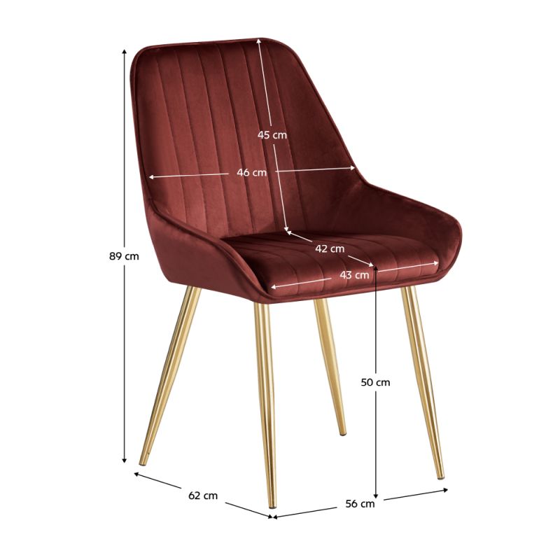 Jedálenská stolička, bordová Velvet látka, nohy gold chróm zlatý, PERLIA