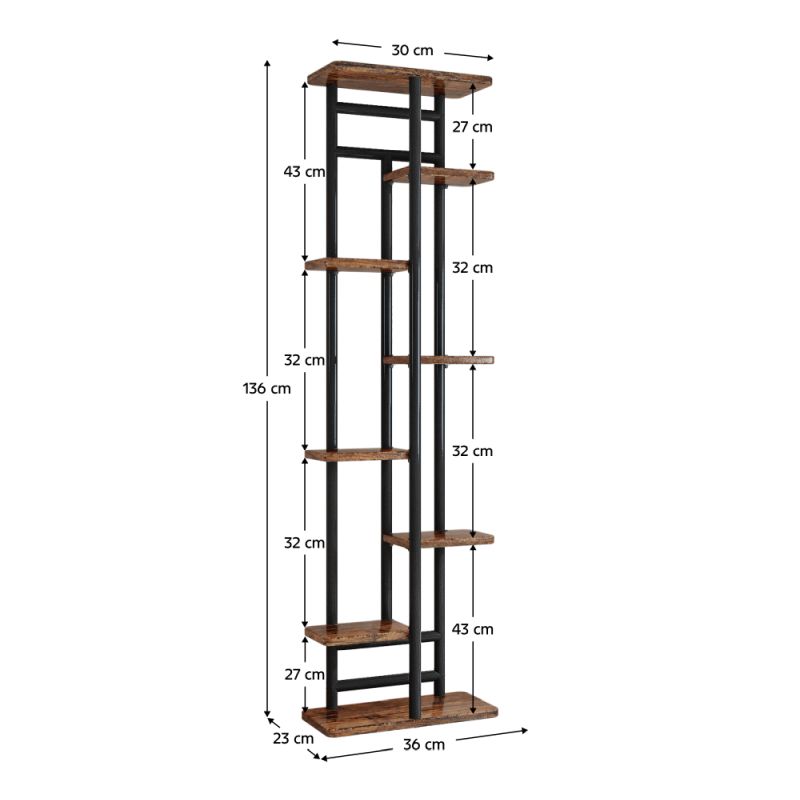 Kovový, stojan na kvety, kov čierny, DTD rustikálne drevo, LEDOR TYP 4