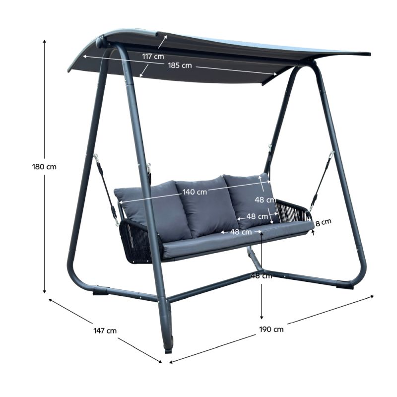 Záhradná hojdačka, sivá látka, tmavosivý kov, JAIRA