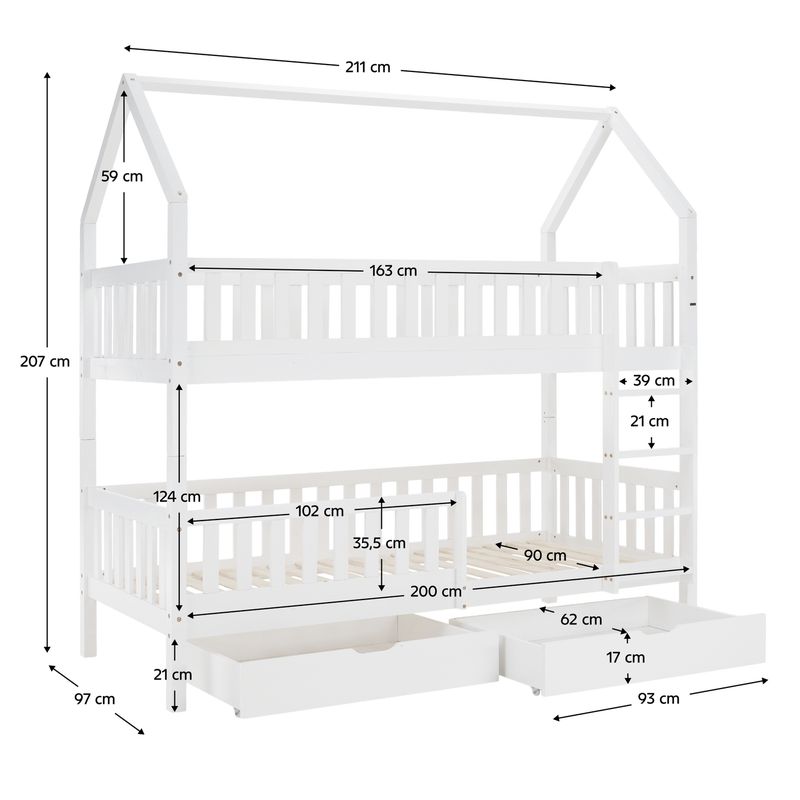 Montessori poschodová posteľ,  90x200, biela, VENITA TYP 2