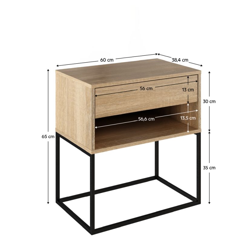 Nočný, príručný stolík, 60cm, dub sonoma, čierny, ARTI TYP 2