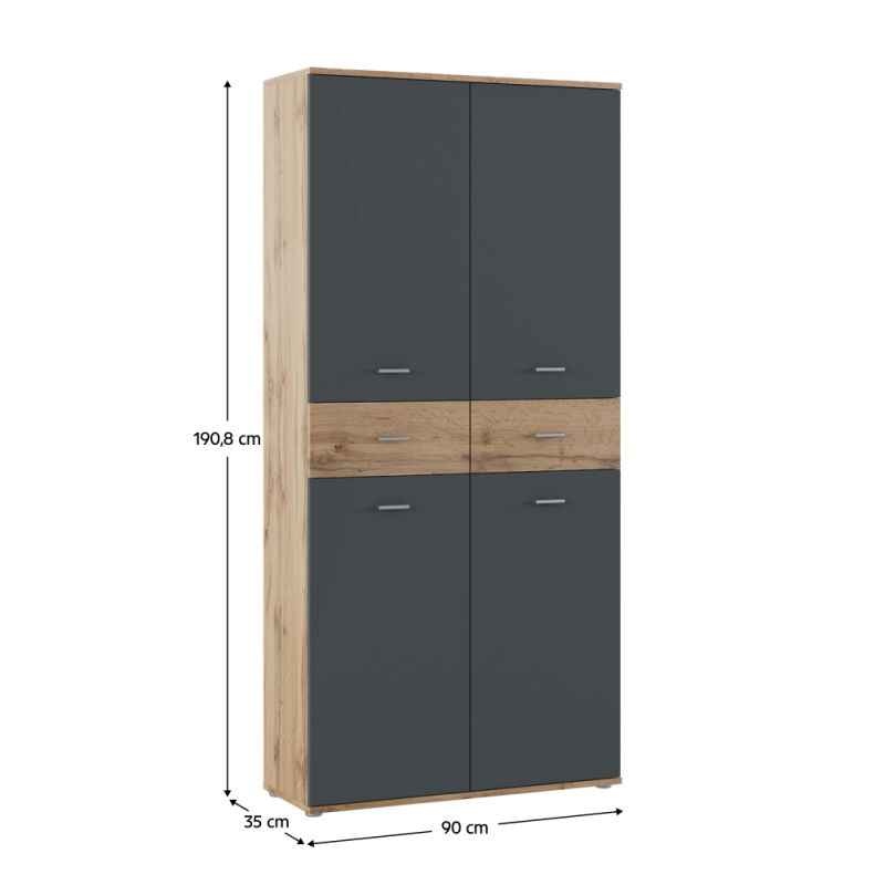 Botníková skriňa, regál, 90cm, grafit, dub wotan, VILOT