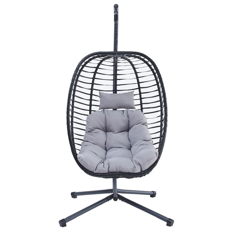 Záhradné závesné kreslo, kov, polyratan, sivé, AZ-V1289 GREY