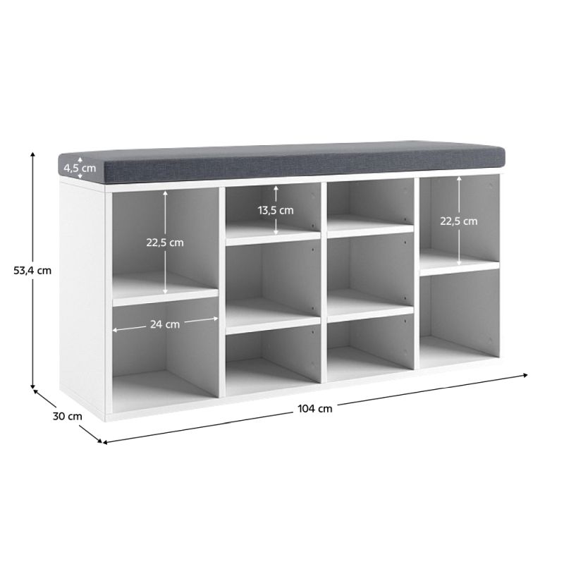 Botník s lavicou, 104cm, biely, LUSHKA