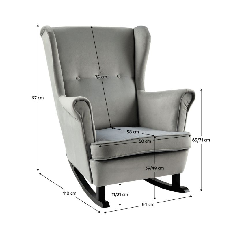 Hojdacie kreslo, ušiak, drevo čierne, svetlosivá látka, TEJA